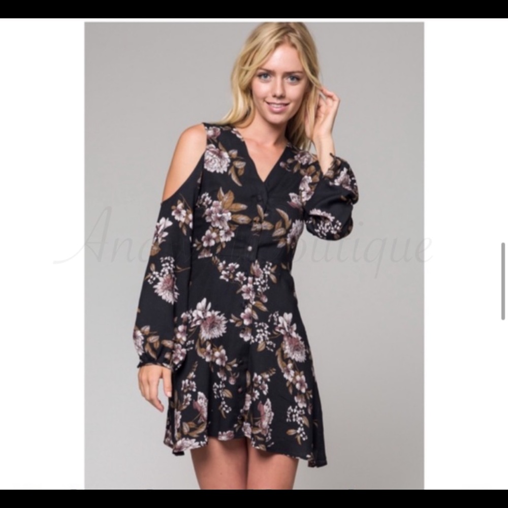 HP Yasmin Floral Print L/S Dress w/Cold Shoulder - Picture 7 of 8